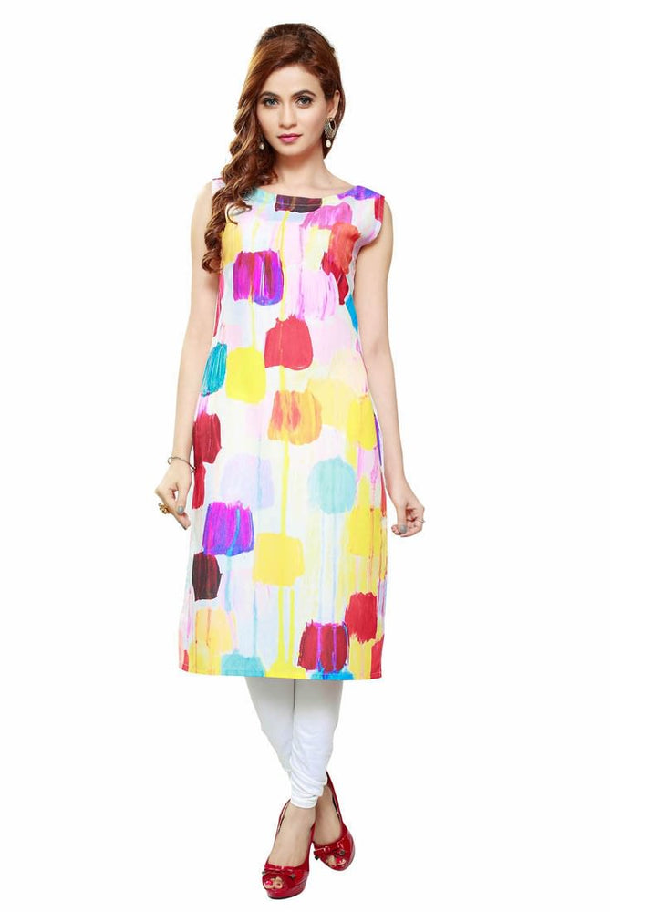 Multi Color Printed Poly Crepe Kurti only in Bigswipe