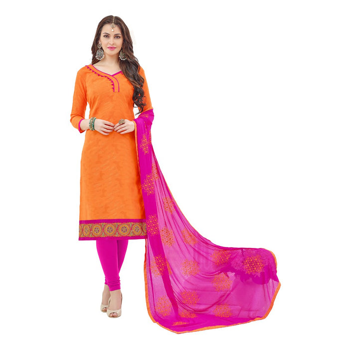 Cotton Jacquard Fabric Orange Color Dress Material only in Bigswipe