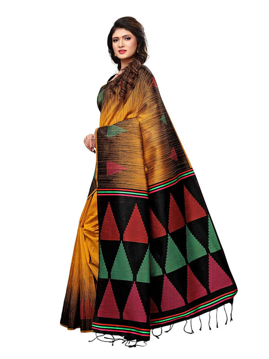 Yellow, Black Color Tussar Silk (Art Silk) Saree