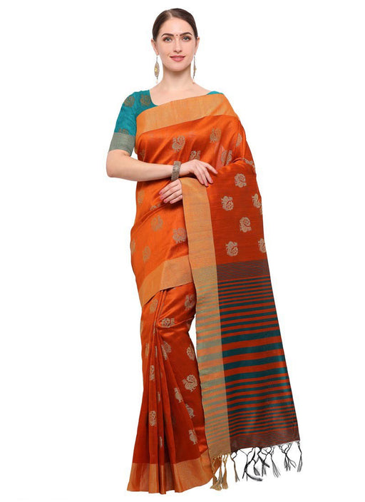 Orange Color  Tussar Silk Saree only in Bigswipe