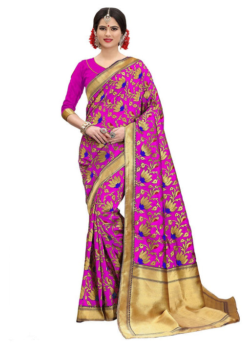 Pink, Golden Color Poly Silk Saree only in Bigswipe