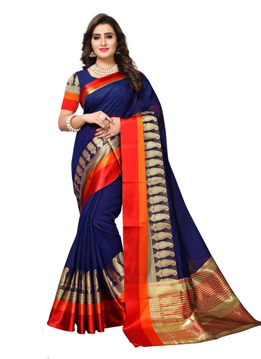 Navy Blue, Golden Color  Chanderi Silk Saree only in Bigswipe