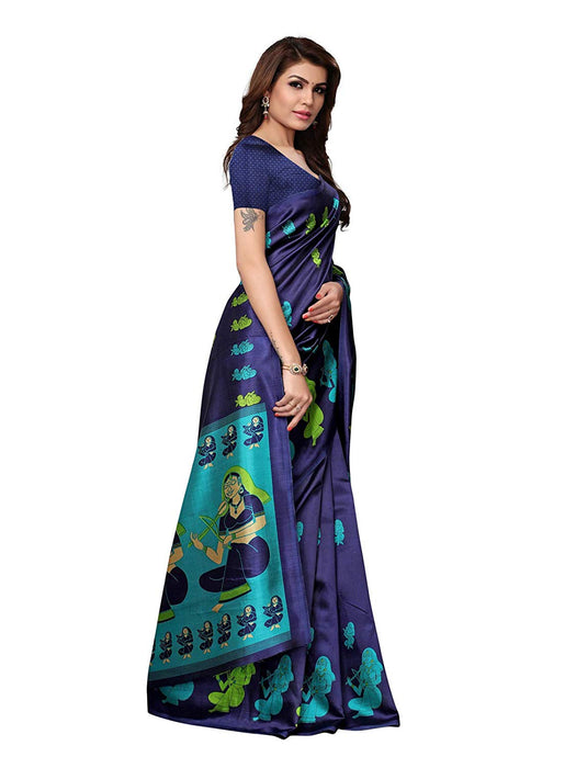 Navy Blue, Turquoise, Multi Color Poly Silk Saree only in Bigswipe