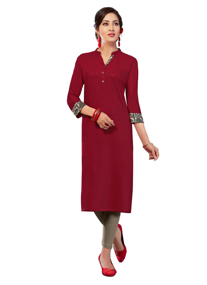 Maroon Color Plain Rayon Kurti only in Bigswipe