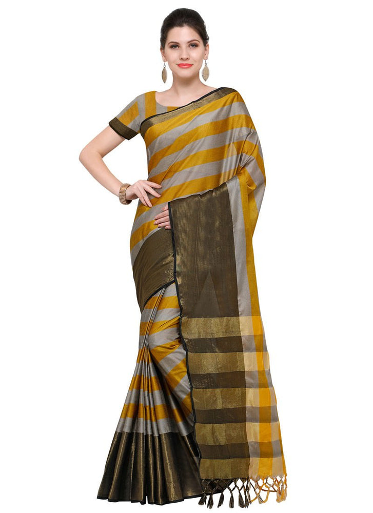 Grey,Yellow Color Poly Silk Saree only in Bigswipe