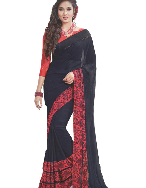 Georgette Digital Saree With Blouse-Navy Blue only in Bigswipe