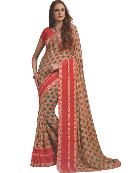 Georgette Digital Saree With Blouse Multi Colored Saree only in Bigswipe