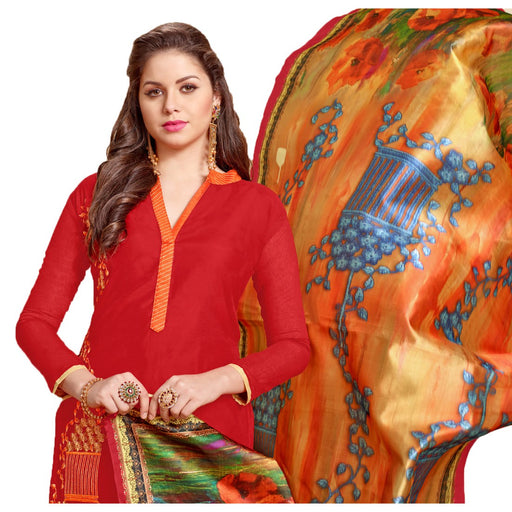 Chanderi Fabric Red Color Dress Material only in Bigswipe