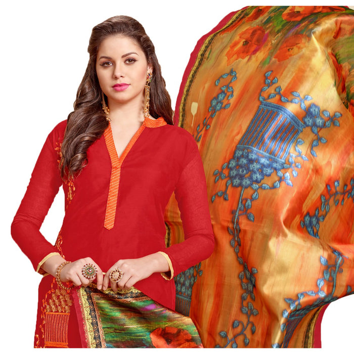 Chanderi Fabric Red Color Dress Material only in Bigswipe