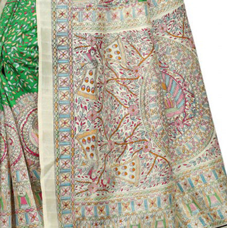 Printed Bhagalpuri Art Silk Green With Multi Color only in Bigswipe