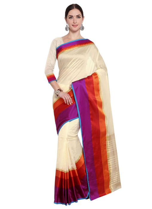 Off White,Multi Color Poly Silk Saree only in Bigswipe