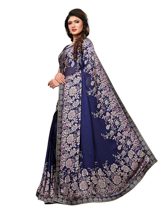 Navy Blue, Violet Color Crepe Georgette Saree only in Bigswipe