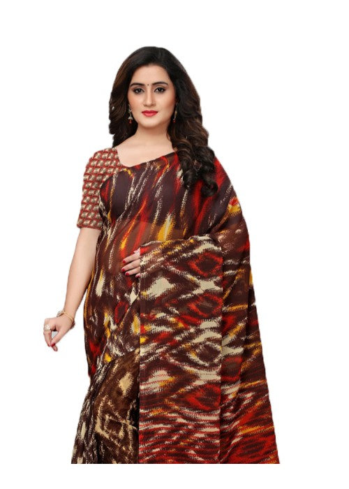 Brown, Red, Multi Color Georgette Printed Work Saree only in Bigswipe