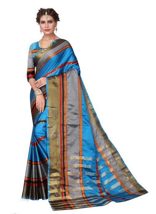 Blue, Grey Color  Poly Silk Saree only in Bigswipe