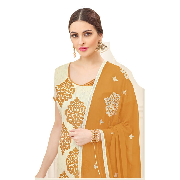 Cotton Jacquard Fabric Cream Color Dress Material only in Bigswipe