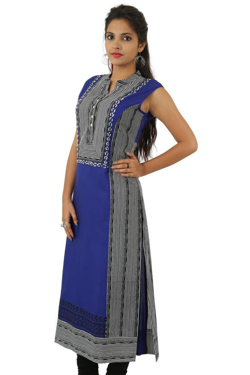 Cotton 60/60 Black N Royal Blue Printed Kurti With Lining Border Print only in Bigswipe