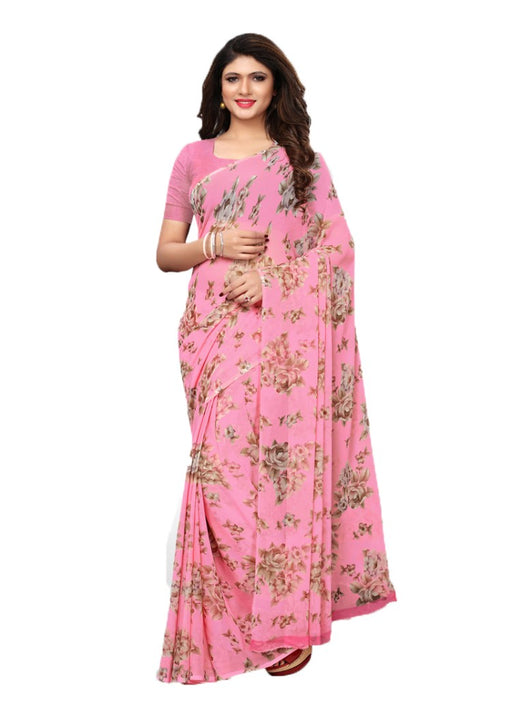 Pink, Multi Color Chiffon Printed Work Saree only in Bigswipe