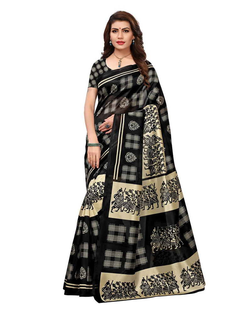 Black, Beige Color  Poly Silk Saree only in Bigswipe