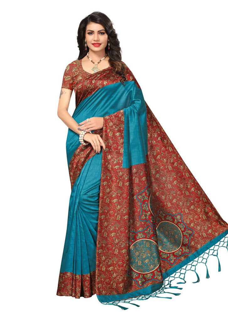 Blue, Multi Color Poly Silk Saree only in Bigswipe