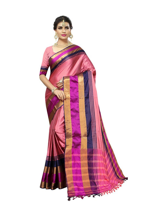 Pink, Magenta, Navy Blue Color  Poly Silk Saree only in Bigswipe