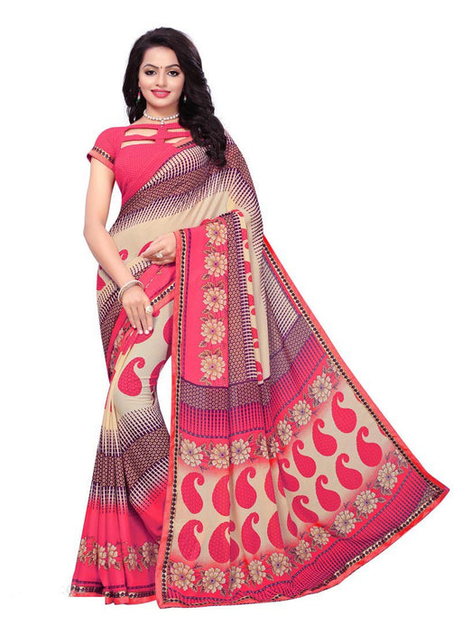 Beige, Pink Color  Georgette Saree only in Bigswipe