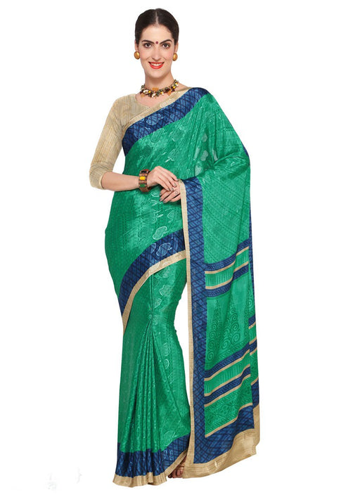 Green, Navy Blue Color Crepe Saree only in Bigswipe