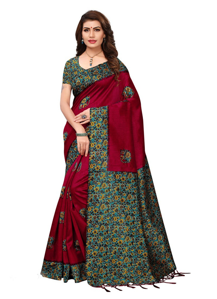 Maroon, Multi Color  Art Silk Saree only in Bigswipe