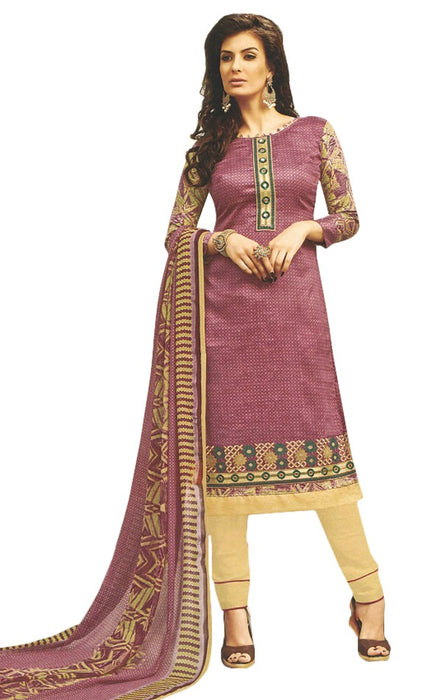 Embroidered Cotton Satin Unstitched Dress Material For Women only in Bigswipe