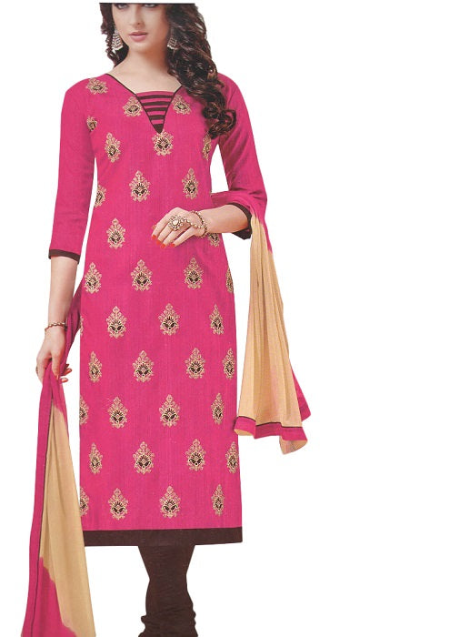 Pink Embroidered Bhagalpuri Silk Unstitched Dress Material For Women only in Bigswipe