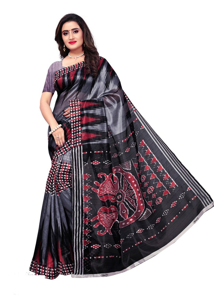 Grey, Black Color  Bhagalpuri Silk Saree only in Bigswipe