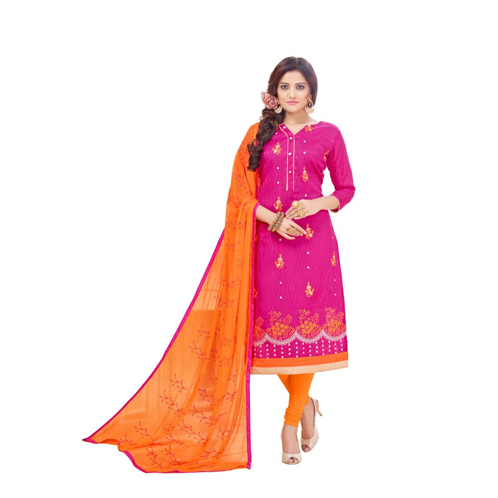 Cotton Jacquard Fabric Pink Color Dress Material only in Bigswipe