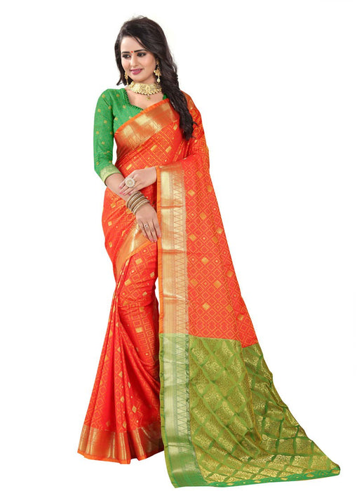 Orange Color Poly Silk Saree only in Bigswipe