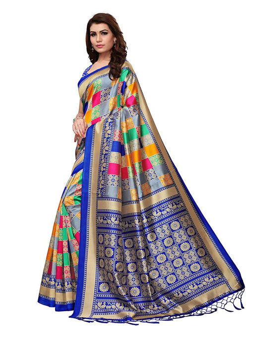 Blue, Multi Color Poly Silk Saree only in Bigswipe