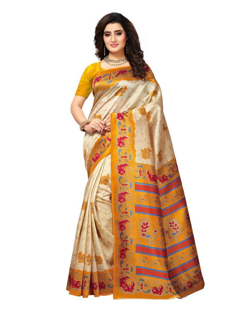 Beige, Yellow Color  Poly Silk Saree only in Bigswipe