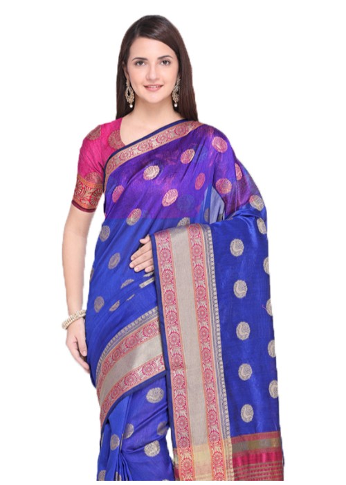 Blue Color Tussar Silk (Poly Silk) Jacquard Work Saree only in Bigswipe