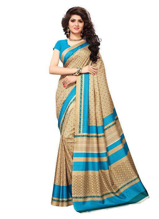 Beige, Blue Color  Art Silk (Vichitra Silk) Saree only in Bigswipe