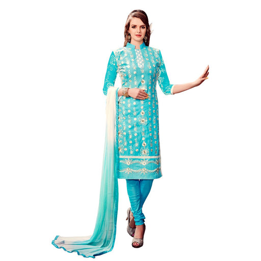 Cotton Fabric Sky Blue Color Dress Material only in Bigswipe