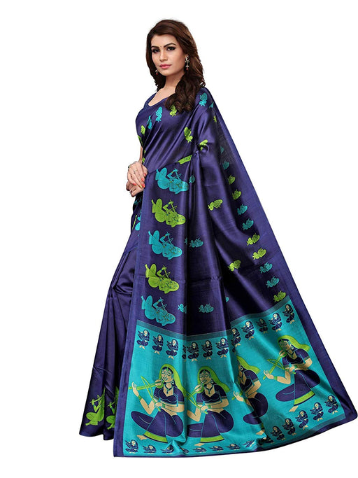 Navy Blue, Turquoise, Multi Color Poly Silk Saree only in Bigswipe