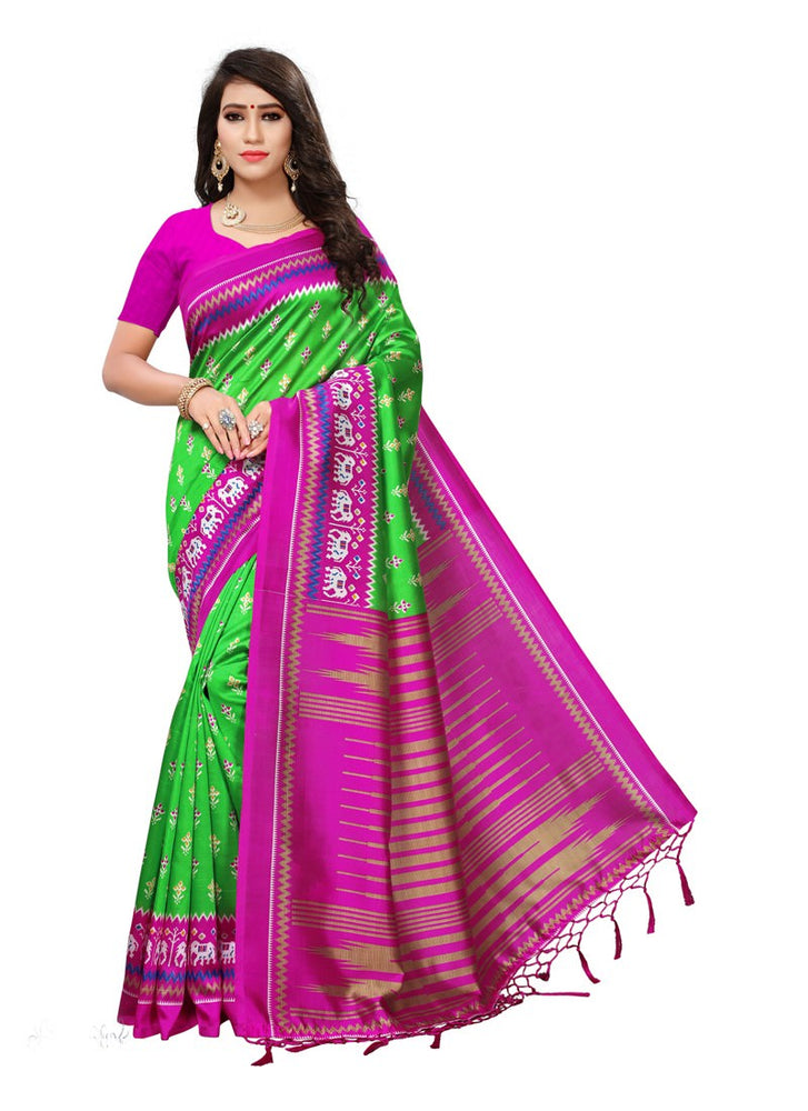 Green, Pink Color  Poly Silk Saree only in Bigswipe