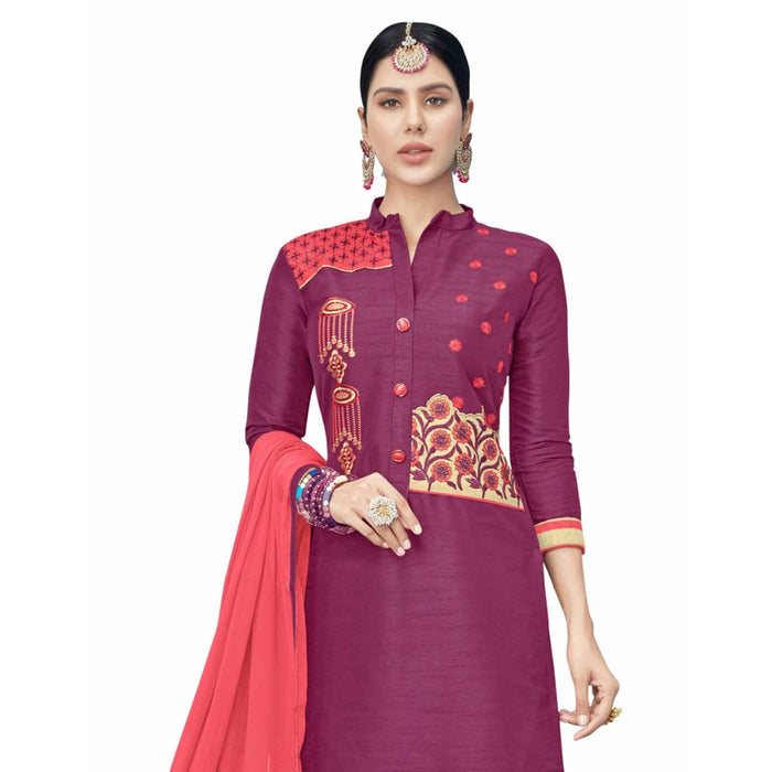 Cotton Silk Fabric Magenta Color Dress Material only in Bigswipe