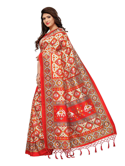 Red, Off White, Multi Color Poly Silk Saree