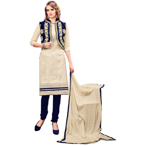 Cotton Fabric Cream Color Dress Material only in Bigswipe