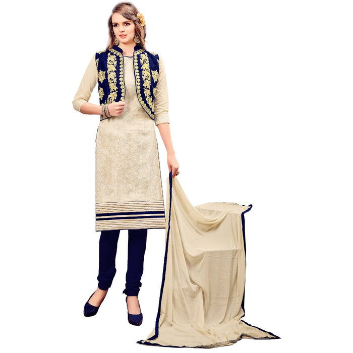 Cotton Fabric Cream Color Dress Material only in Bigswipe