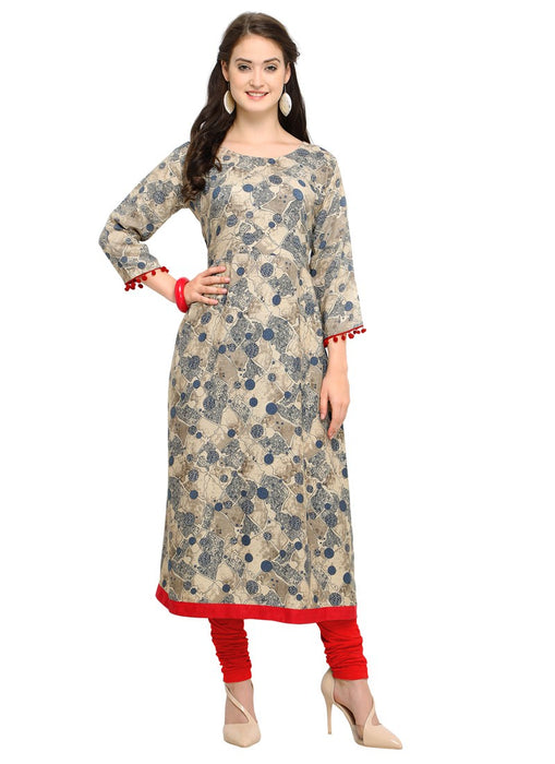 Beige, Blue, Multi Color Printed Rayon Kurti only in Bigswipe