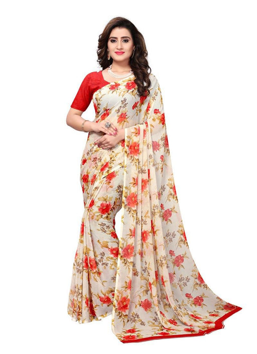 Cream, Red, Multi Color  Crushed Georgette Saree only in Bigswipe