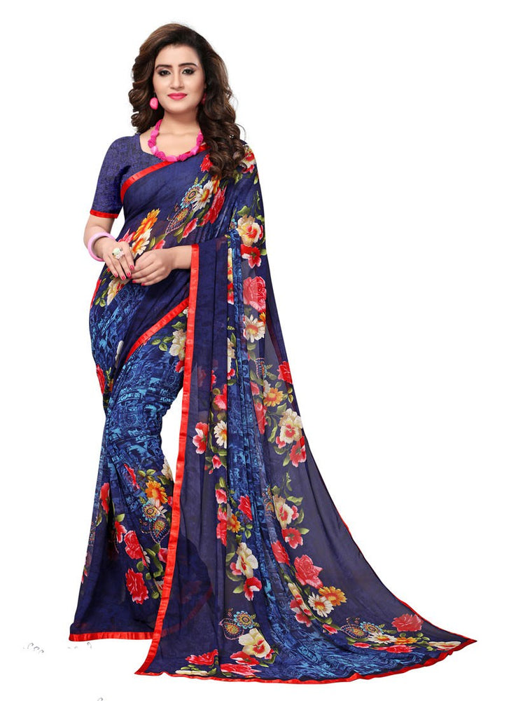 Navy Blue, Multi Color  Georgette Saree only in Bigswipe