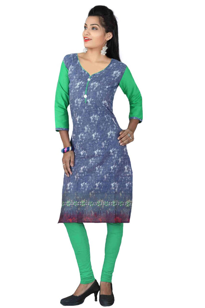 Green &amp; Blue Cotton Printed Casual Kurti only in Bigswipe