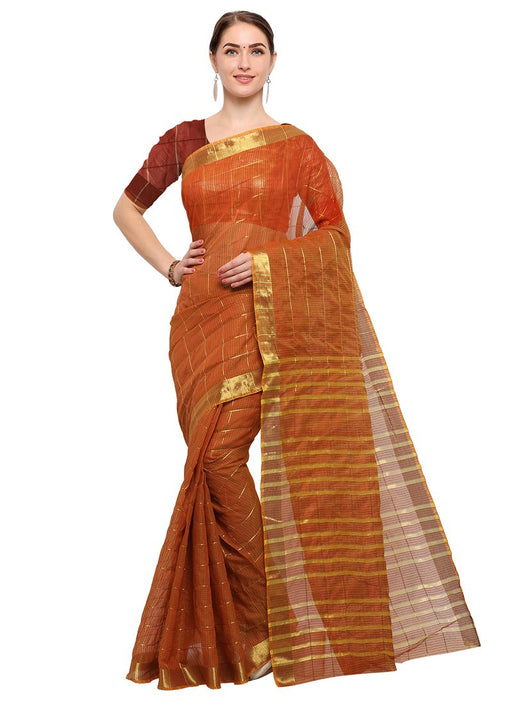 Brown, Golden Color  Cotton Silk (Poly Silk) Saree only in Bigswipe