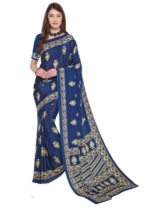 Navy Blue, Beige Color Crepe Saree only in Bigswipe