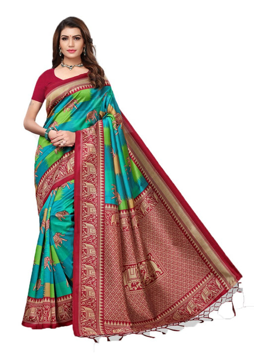 Maroon, Green, Multi Color Poly Silk Printed Work Saree only in Bigswipe